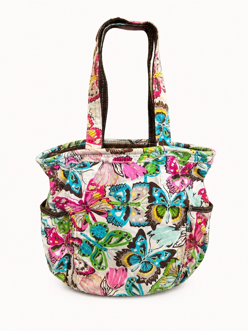 Thirty-One Utility Tote Bag Butterfly Print Canvas Multi Pocket Shoulder Bag